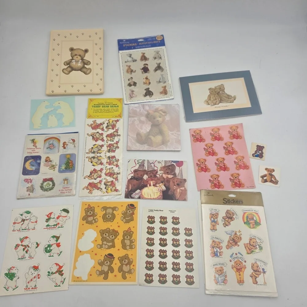 Vintage Teddy Bear Sticker Stationery Lot Hallmark Trend Plus Mark Care Bear 80s